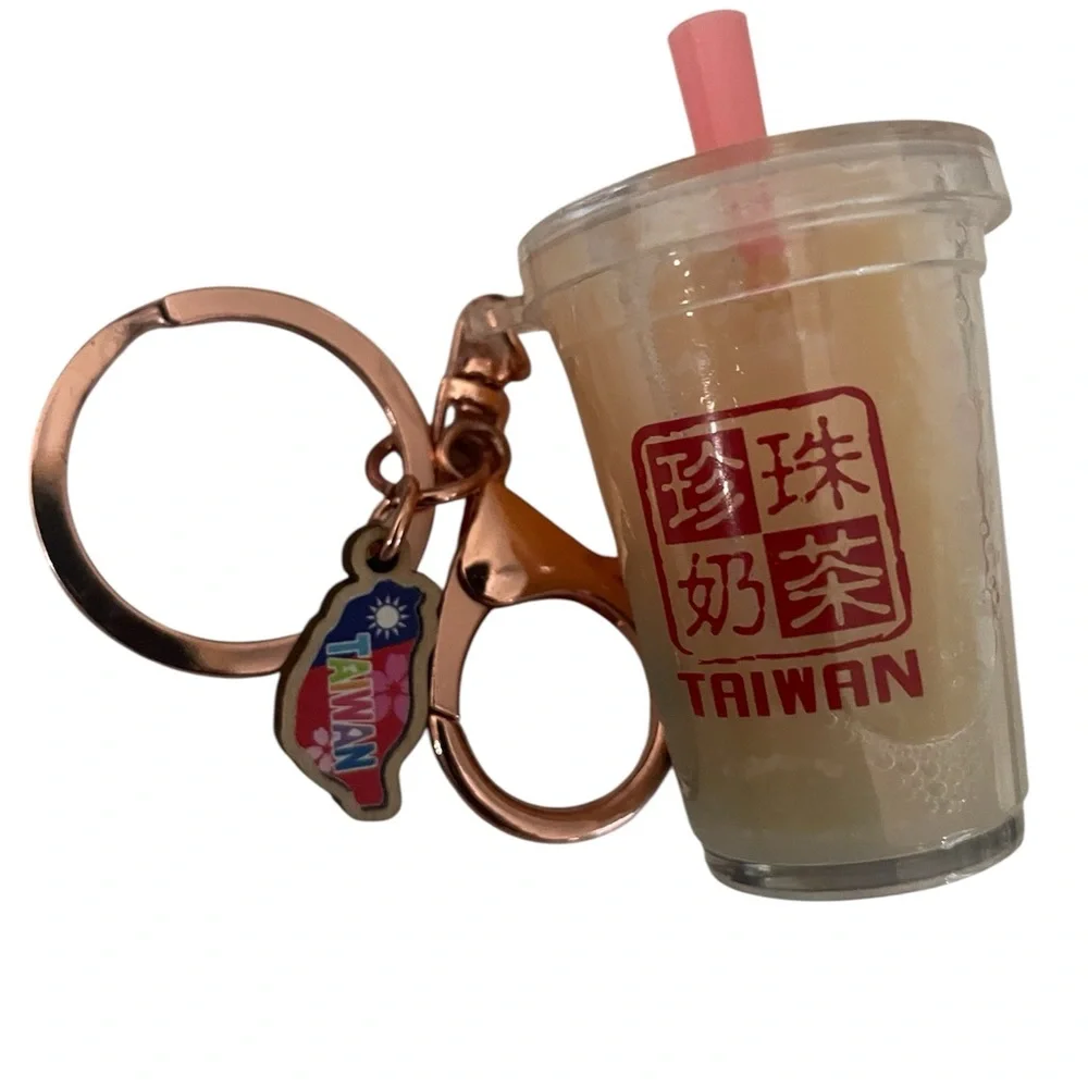 Taiwan Souvenir Boba Milk Tea Keychain Cup Pink Straw Liquid‎ Travel Fob Mini